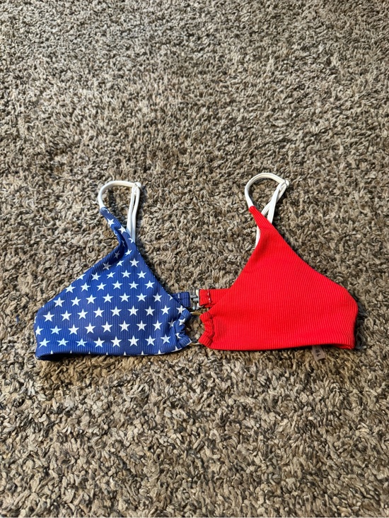 Zaful Other - Zaful Red & Blue Star Two-Tone Triangle Bikini Top
